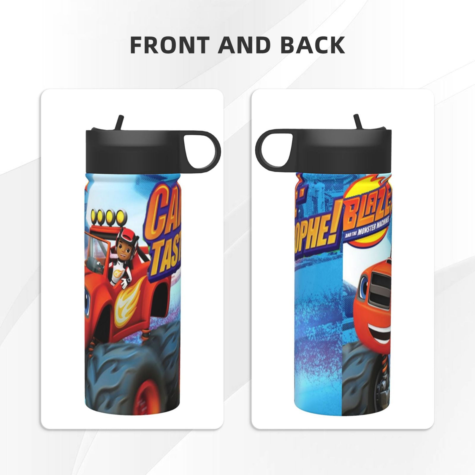 Blaze And The Monster Machines Kids Insulated Water Bottle With Straw - 18 Oz Stainless Steel Double Wall Vacuum Cup, Leakproof, Bpa Free, Suitable For Boys And Girls