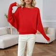thumbnail image 2 of Cardigan Sweaters for Women, Oversized Batwing Sleeve Pullover Knit Sweater Crew Neck Long Sleeve Soft Casual Loose Fit Comfortable Fall Winter Fashion, Women's Sweaters(Watermelon Red,XL), 2 of 4