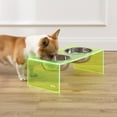 thumbnail image 4 of THE LICKER STORE Keaton 7.5" Medium/Large Modern Acrylic Rectangular Elevated Pet Feeder with 54oz 2-Stainless Steel Bowls, Green/Chrome, DBL2001G, 4 of 7