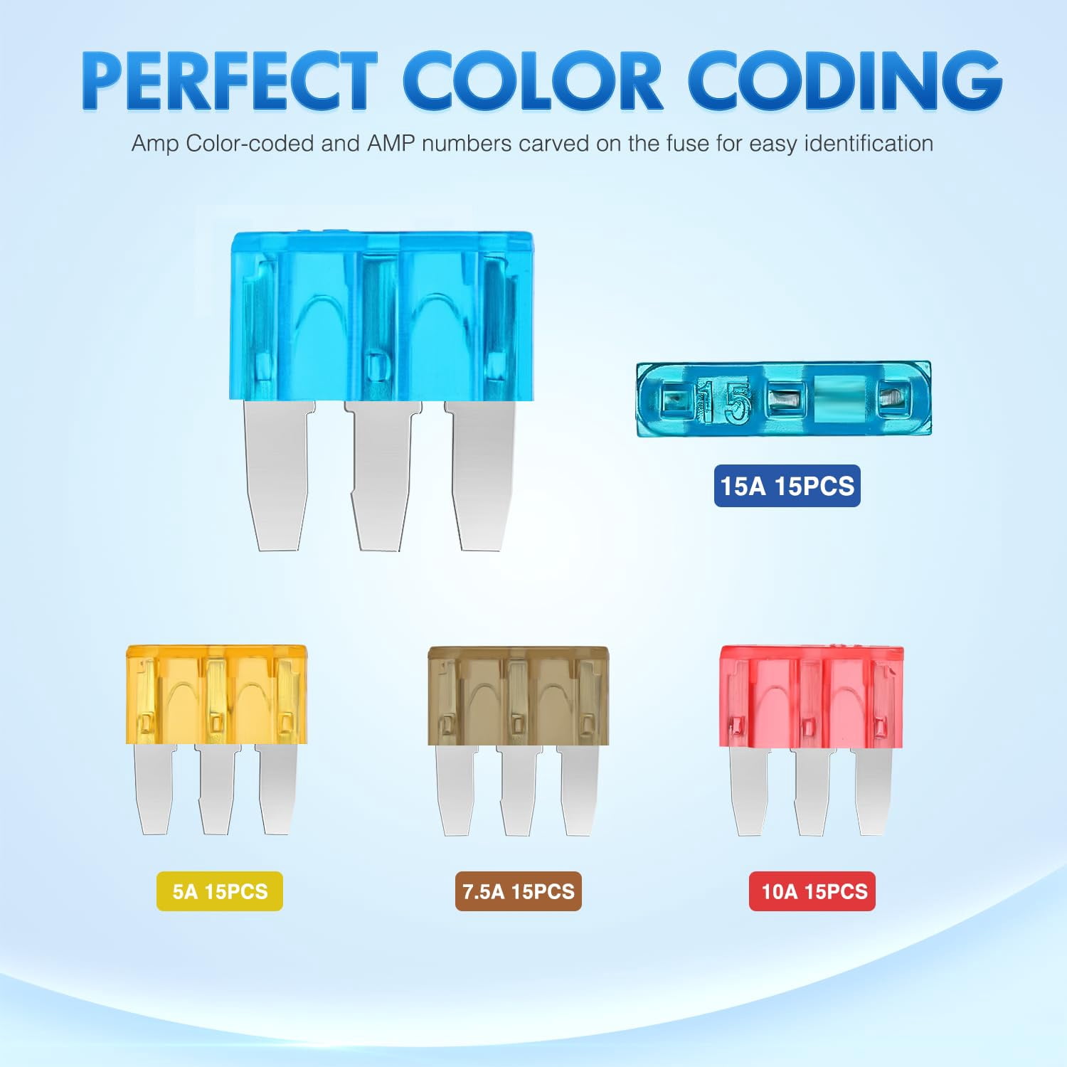 Nilight 60PCS Micro3 Fuse ATL Car Blade Fuses Assortment Kit 3 Prong Micro Blade Car Fuses Replacement 5A 7.5A 10A 15A Automotive Fuse with Fuse Puller for Cars Trucks SUVs RVs, 2 Years Warranty