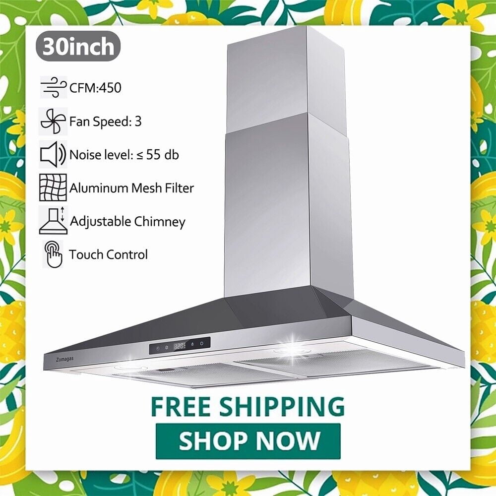 Wall Mount Range Hood 30 inch Stainless Steel Stove Hood Ducted Ductless Vent Hood Touch Control Hood