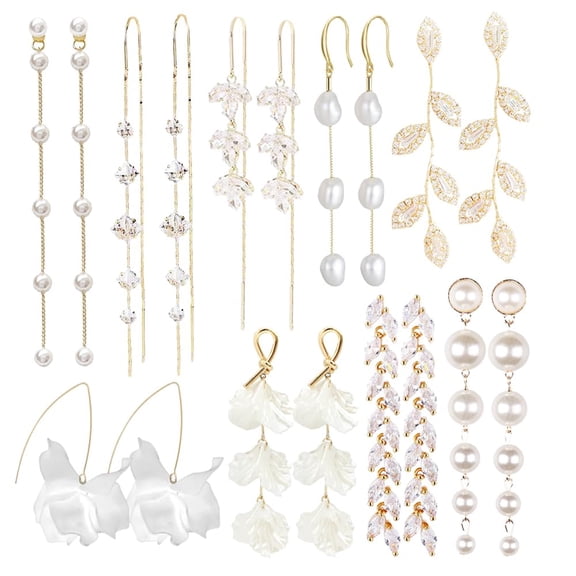 9 Pairs Long Tassel Dangle Earrings for Women, Sparkling CZ Threader Drop Earrings Set for Wedding Bridal