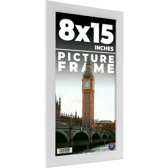 8x15 Frame White Solid Wood Picture Frame Includes UV Acrylic Shatter Guard Front, Acid Free Foam