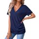 thumbnail image 1 of Blusa Vhermosa azul marino cuello cruzado manga corta pliegues laterales color puro talla L, 1 of 7