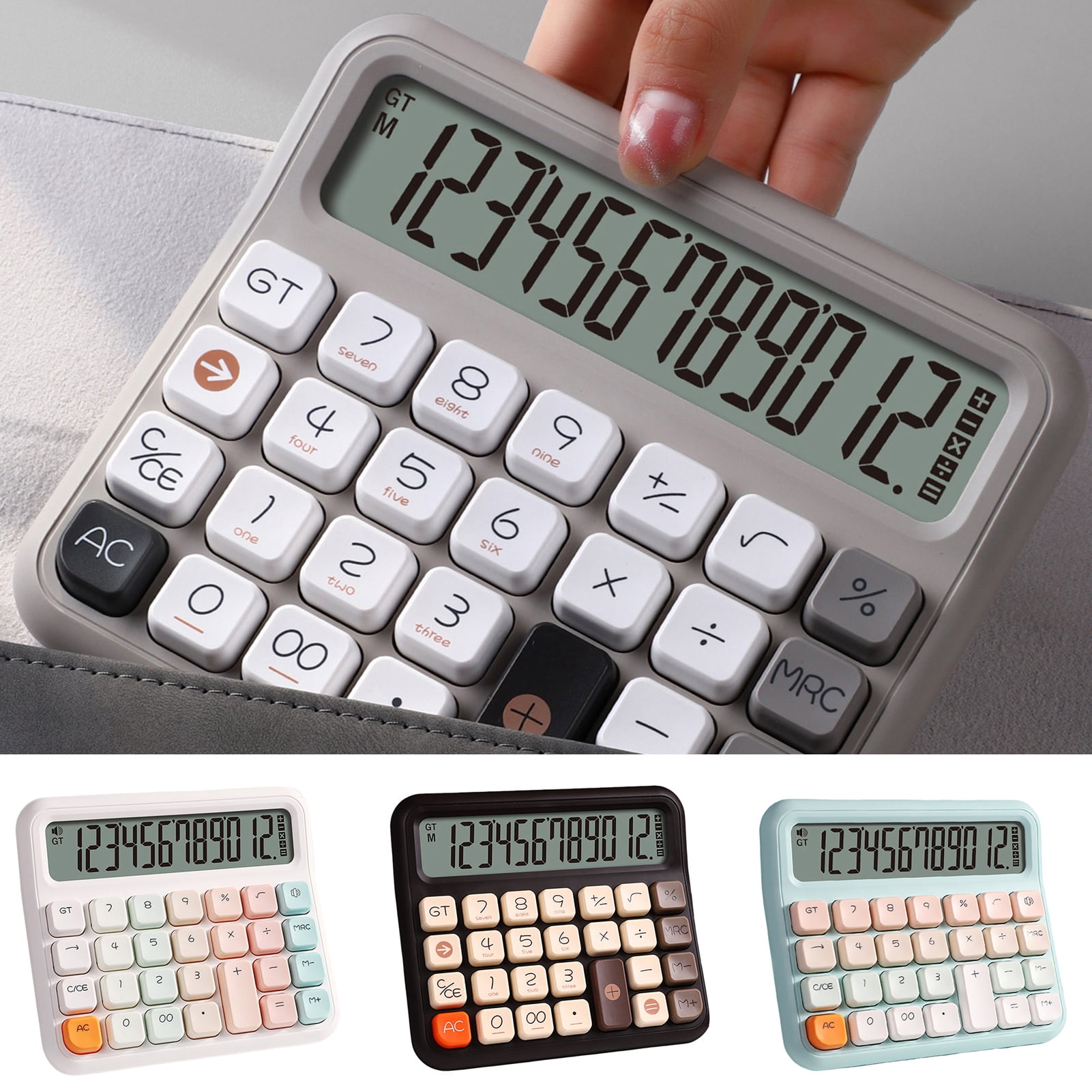 Pnellth Desktop Calculator Voice/Silent Battery Operated 12 Digits Square Buttons Large LCD Display Portable Student Finance Calculator Office Supplies