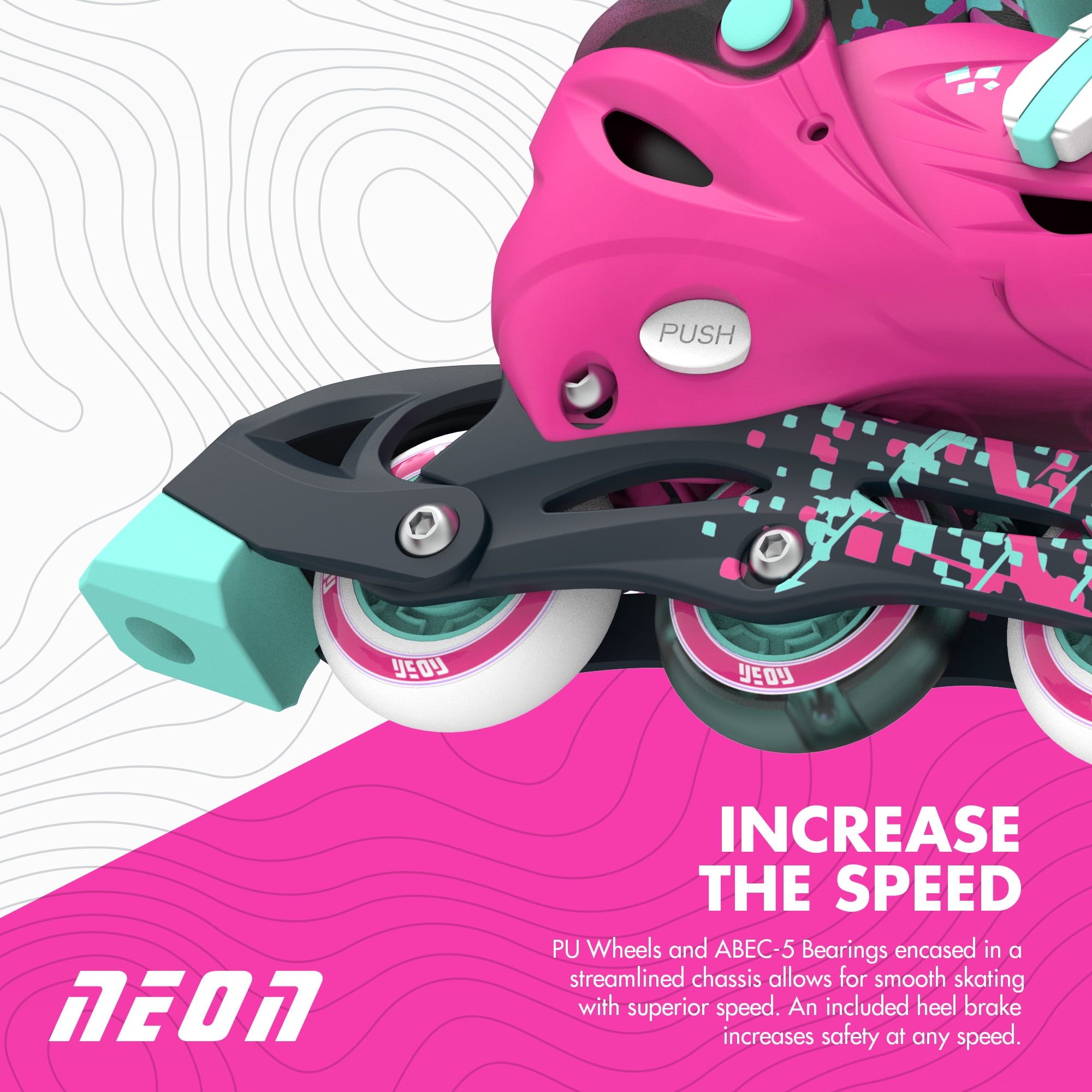 Yvolution Neon Kids Inline Skates - Girls, Size 12-2 Adjustable, One Pair, Pink and Green
