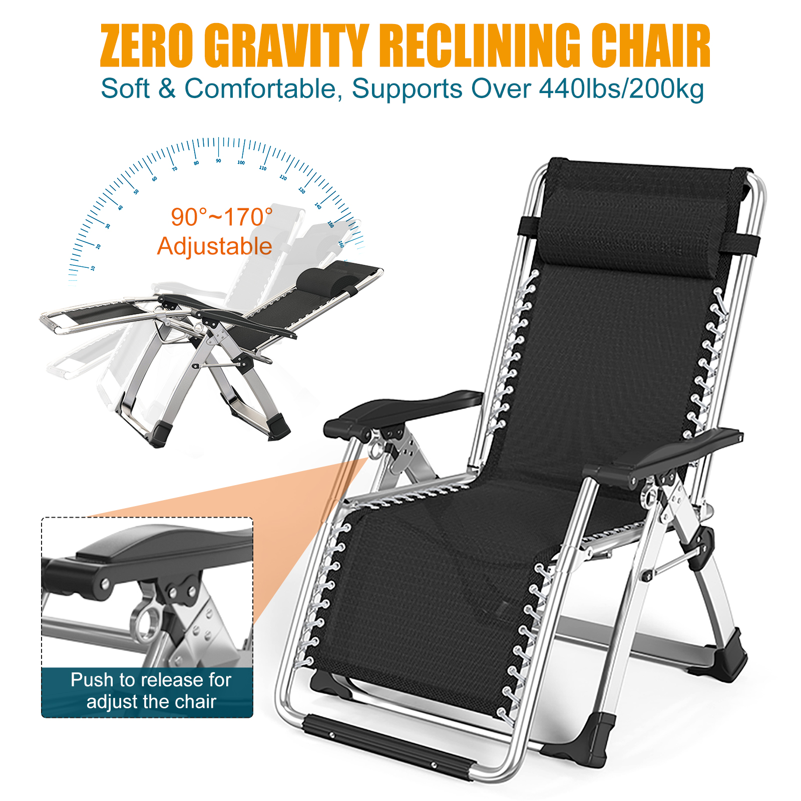 Lilypelle Zero Gravity Chair Adult Folding Reclining Lounge Chair with Mat Recliner Chairs with Tray,Pillow - image 5 of 10