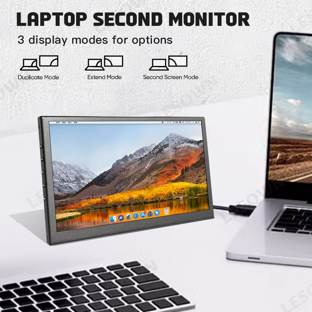 LESOWN Small Wide Monitor 7 inch Touch Screen 1024x600 IPS HDMI USB Portable Display with Speakers for Raspberry Pi Computer