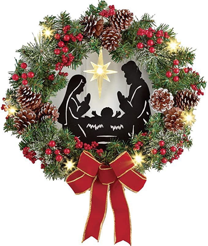 Couronne De Porte De Noël Extérieure En Pin - 50 Cm De Diamètre, Avec Boules Dorées - Décoration Festive Pour Entrée, Intérieur Ou Extérieur - 7