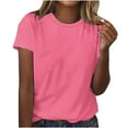 thumbnail image 1 of Liquidation Staron Hauts Tendance pour Femmes Chemises à Manches Courtes Unies Tunique Col Rond Blouses Tendance T-Shirt Graphique Décontracté Chemises Amples Cadeau pour Elle Rose G, 1 of 2