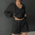 thumbnail image 6 of Usmixi Womens 2 Piece Outfits Front Zip Hooded Coat 2 Piece Sets Casual Solid Drawstring Elastic Waist Shorts Outfits Sets Sports Running Lounge Sets Tracksuits Sets with Pocket Fall Saving, 6 of 7