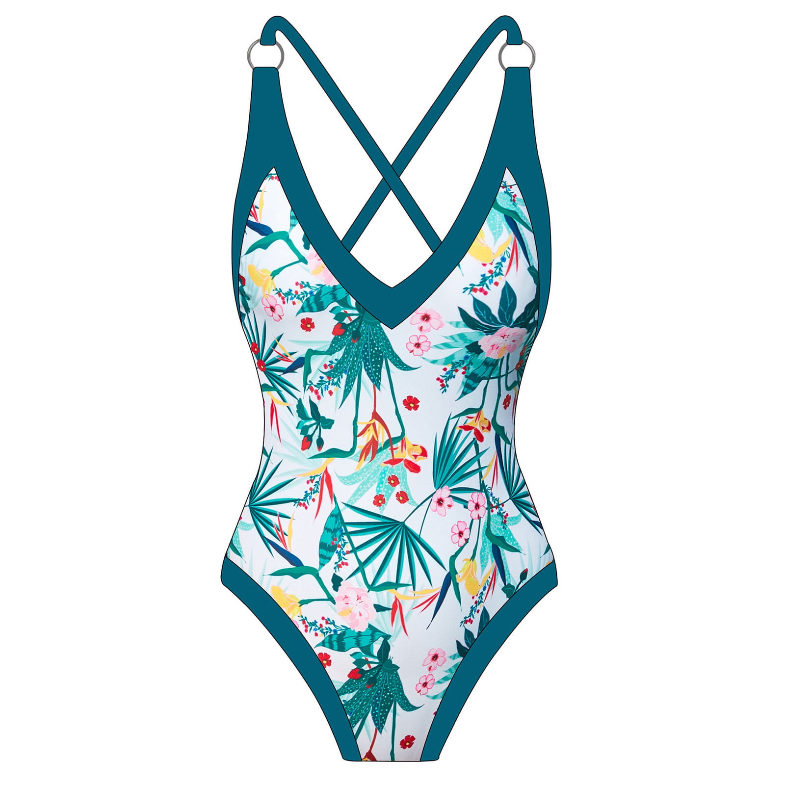 Fanxing Swimsuits for Women Monokini Deep V One Piece Bathing Suits ...