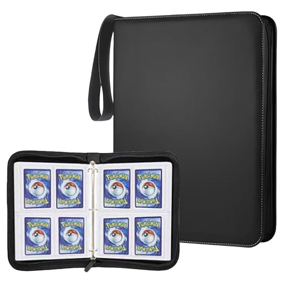 4 Pockets Trading Card Binder, 400 Card Holders with 50 Removable Sleeves, Portable Card Binder Album with zipper, Card holder Book for Game, Sport Collection (Black)