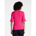 thumbnail image 4 of Time and Tru Women's Ribbed Sweater with Flounce Sleeves, Midweight, Sizes XS-XXXL, 4 of 6