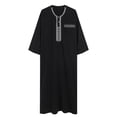 thumbnail image 7 of ZQUUVOU Men's Muslim Thobe With Short Sleeves Gentleman Thobe Embroidered Crewneck Muslim Shirts Ethnic Clothes Black, 7 of 7