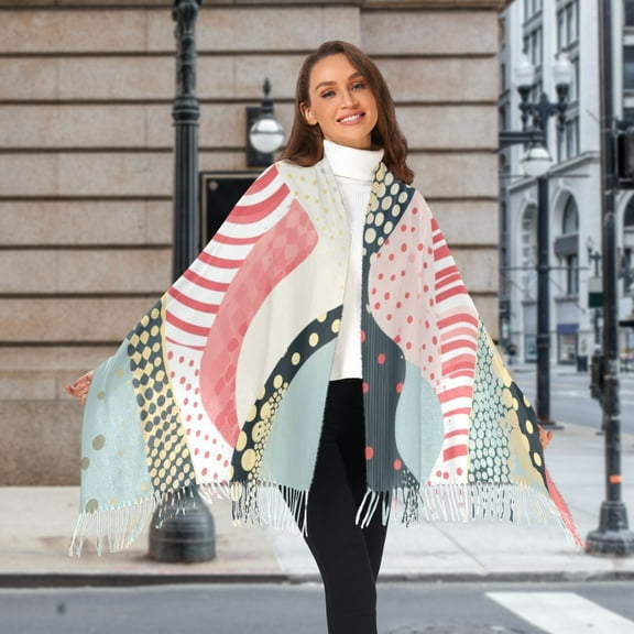 Stripe Stitch Pattern Boho Winter Scarf for Women Fashion Warm Long Soft Blanket Scarves Gifts