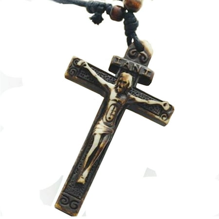 - Crucifix Cross Resin Carved Jesus on the Cross Religious Cross Necklace Jewelry J-99-A