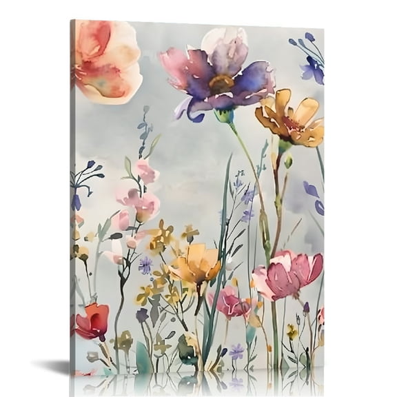 RKSupls Watercolor Wildflowers Meadow Canvas Print, Canvas Wall Art, Ready to Hang Bathroom Bedroom Kitchen Dining Room Entryway Wall Decor Prints