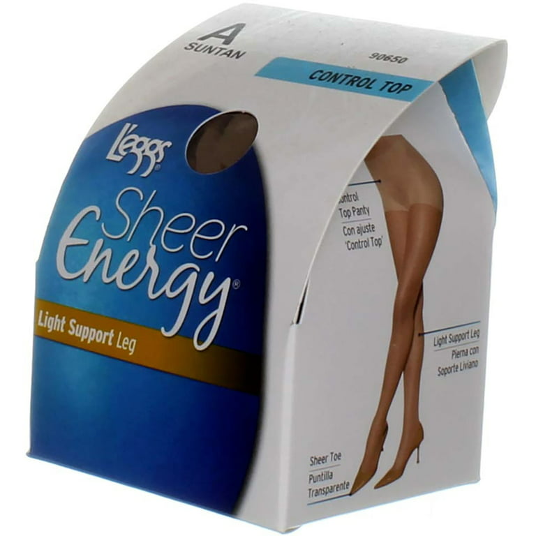 L'eggs Sheer Energy Control Top Pantyhose, Suntan 90650, Size A, Sheer Toe,  Light Support Leg
