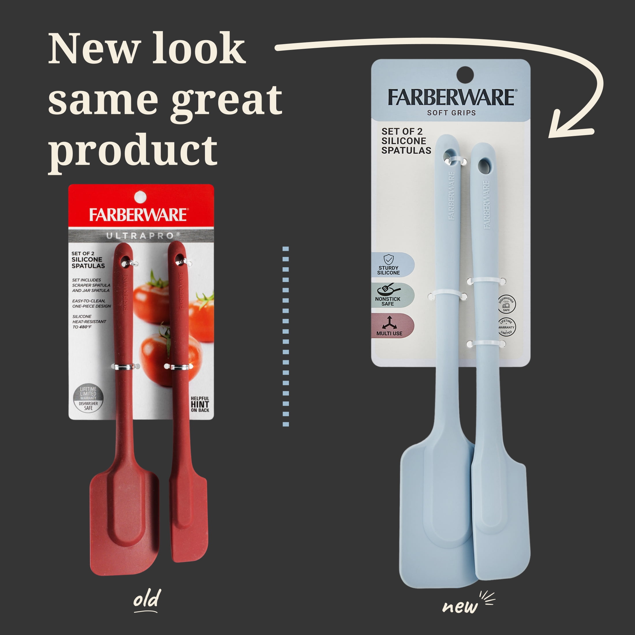 Farberware Soft Grips 2-piece Silicone Kitchen Spatula and Jar Spatula Set Slate Blue