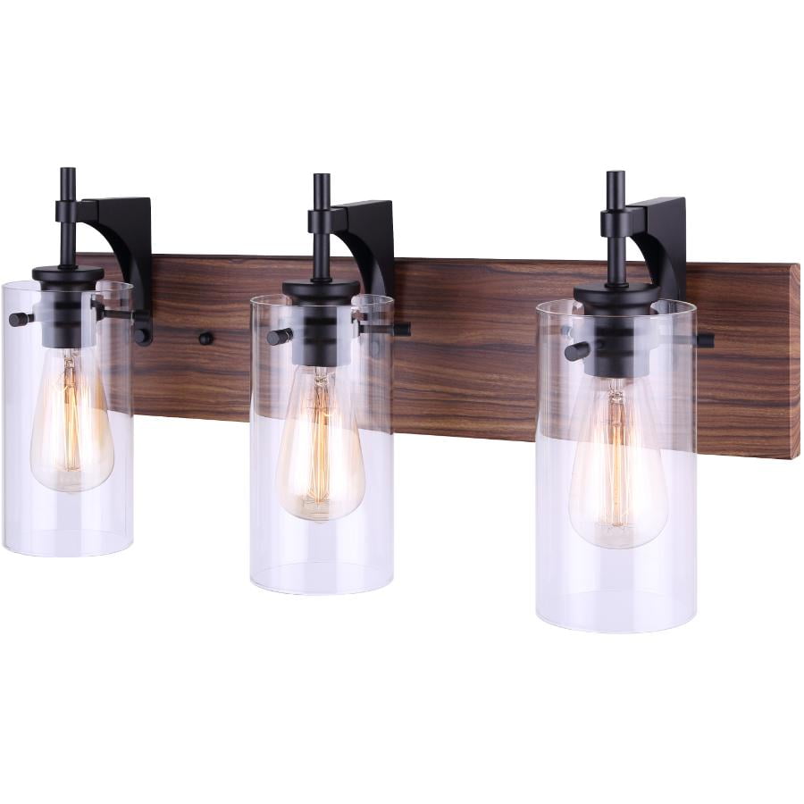 Arlie 3 Light Matte Black And Brown Faux Wood Vanity Light Fixture With Clear Glass Shade Walmart Canada