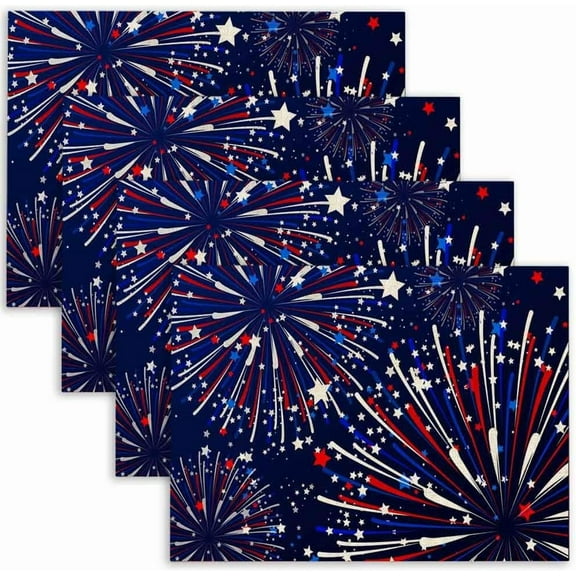 Placemats Set of 4 Fireworks in Color of Blue White Red for Festival Celebration Mats Memorial Day Table Mats Flax Placemat Non-Slip Heat Resistant Place Mats for Kitchen Dining 18X12 Inch