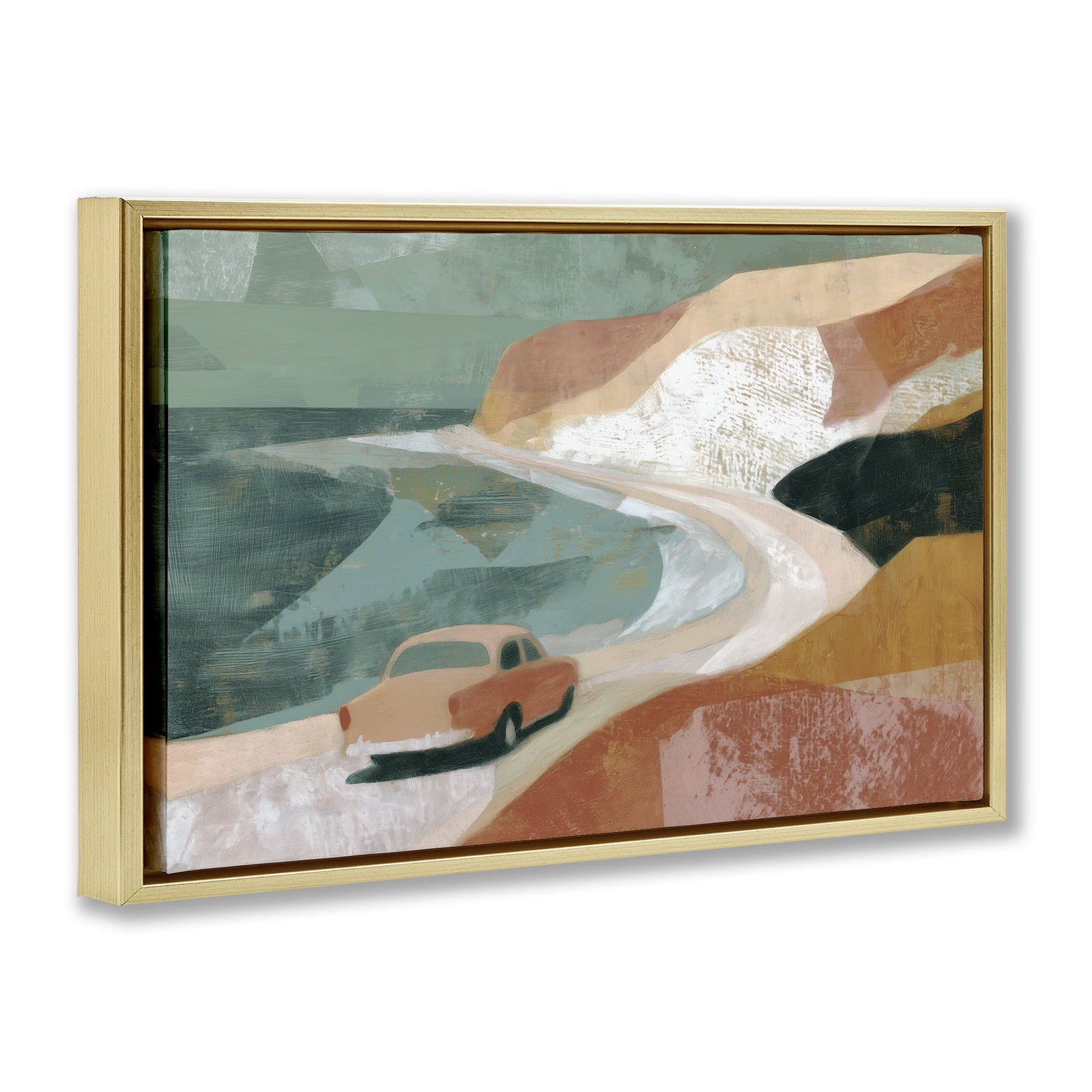 Stupell Industries Classic Car on Coastal Highway Gold Framed Floater Canvas Wall Art, design by Chromatic Storm Studio