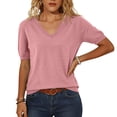 thumbnail image 2 of Womens Short Sleeve Sweater Summer V Neck Tops Casual Knit Shirts Lightweight Pullover Tops Pink XL, 2 of 5