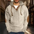 thumbnail image 2 of Hoodies for Men Plus Size New Mens Vintage Corduroy Button up Hoodies Fall Long Sleeve Drawstring Pullover Sweatshirt with Elbow Patch Khaki L, 2 of 6