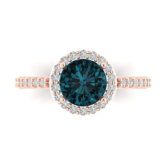 Clara Pucci 14K Rose Gold 1.86ct LondonBlueTopaz Halo Ring for Women