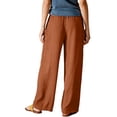 thumbnail image 3 of Women's Cotton Linen Wide Leg Casual Pants Drawstring Elastic Waist Loose Fit Trousers with Pockets for Daily Travel Lounge Wear Saffron 2XL, 3 of 4