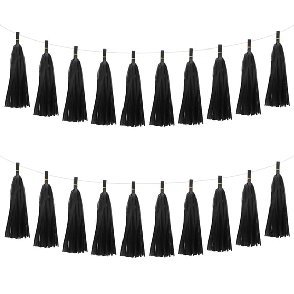Uxcell Tassel Garland Banner with Rope Tissue Paper Tassel Garland for Anniversary/Wedding Birthday Black