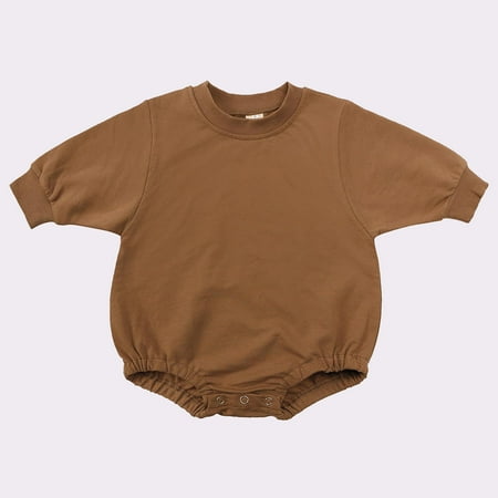 

TUOBARR Autumn Spring Baby Girls Boys Cute Romper Long Sleeve Button Sweatshirt Jumpsuits Brown (3-24Months)