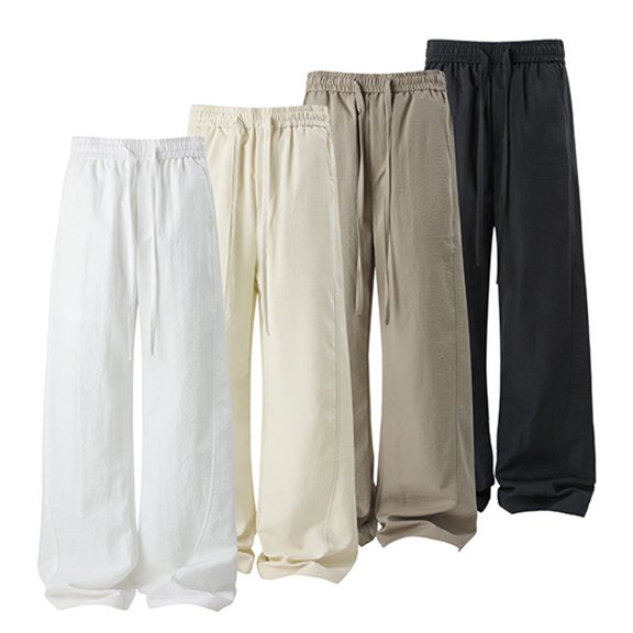 lcziwo Mens Cargo Work Pants Beach Comfortable Drawstring Pants with Pockets Big and Tall Summer Relaxed Fit Construction Pants White XXXL