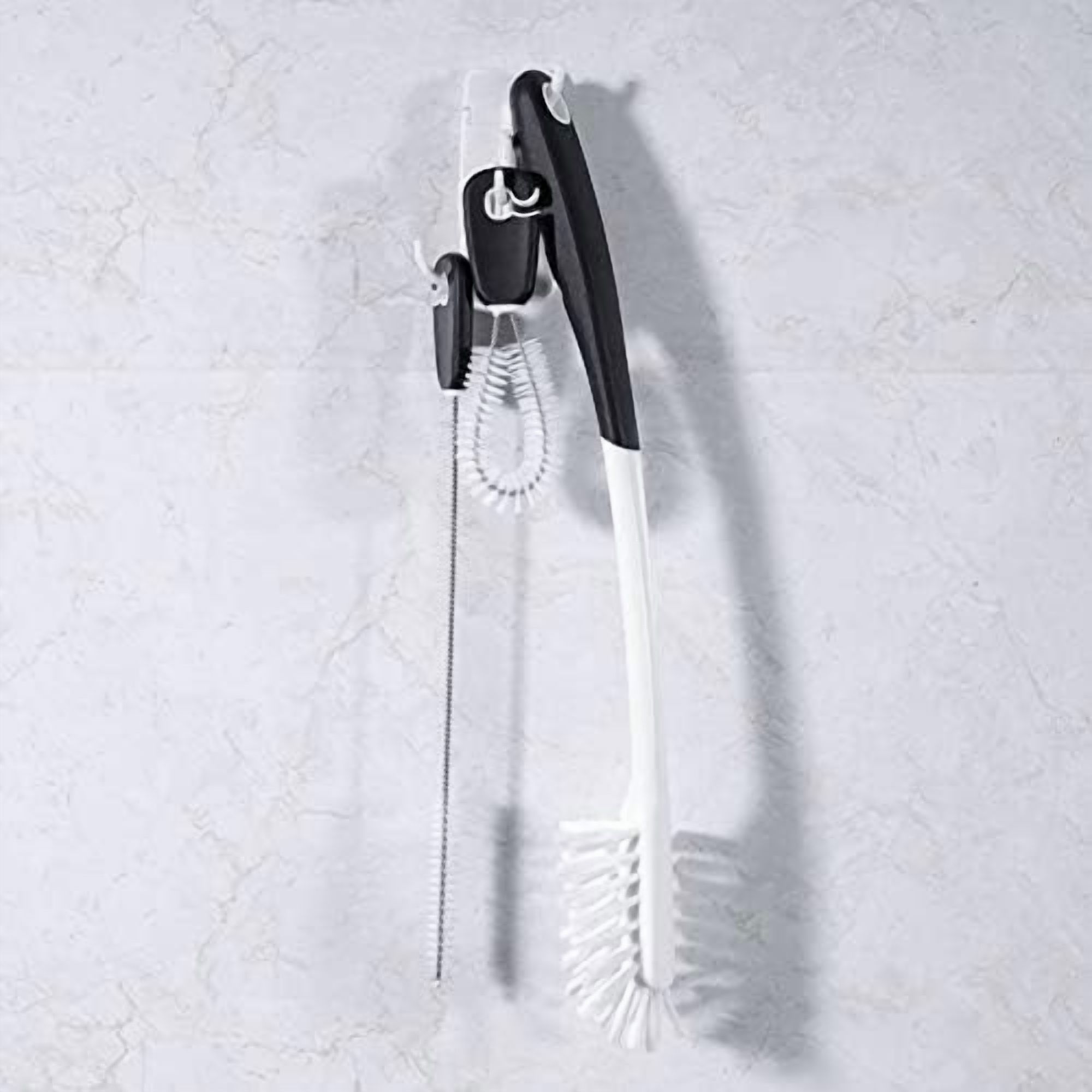 WLIKKS 3-in-1 Water Bottle Cleaning Brush Set - Long Handle Scrubbing Brush for Tumbler, Straw, Baby Bottles, Drinking Glasses, White
