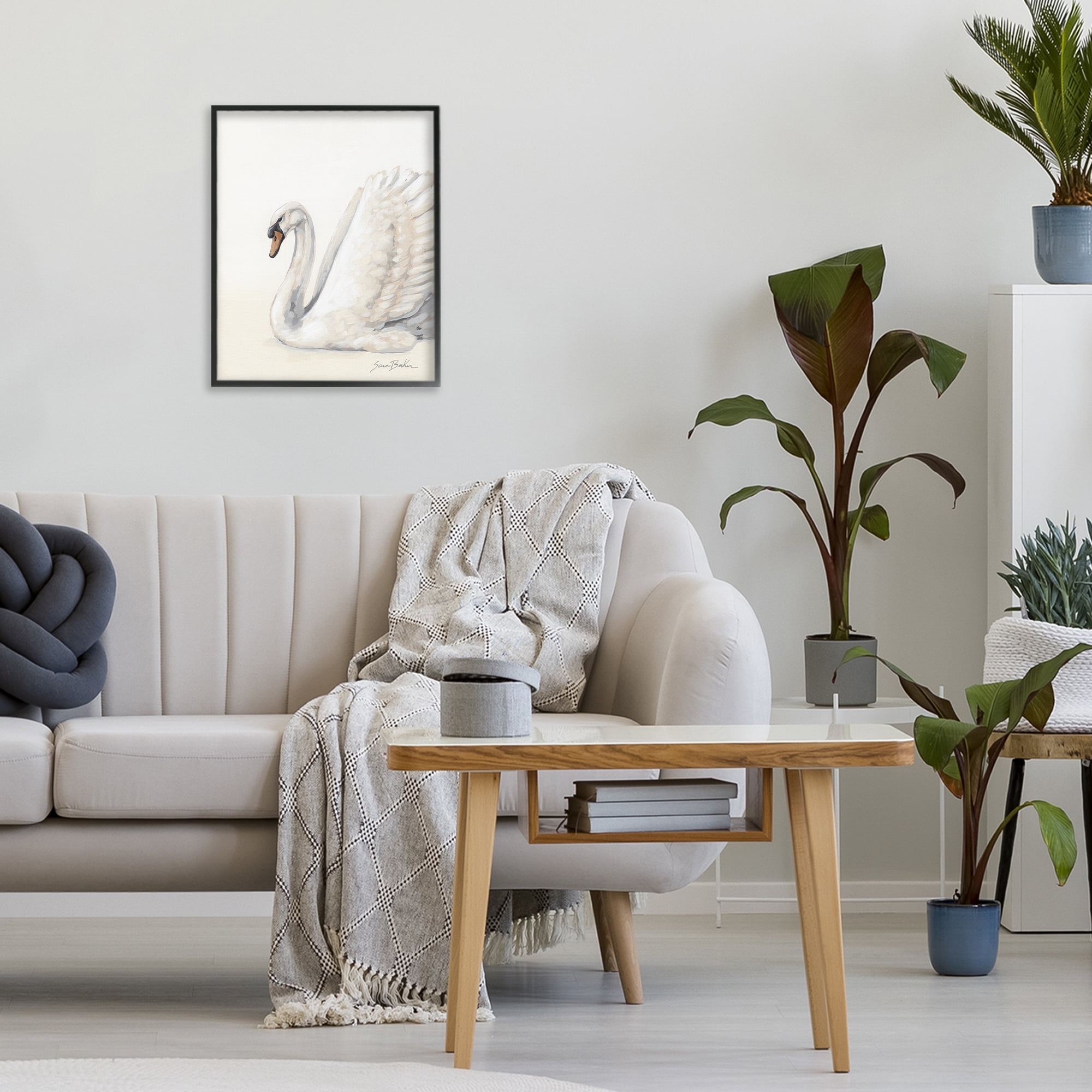 Stupell Industries White Swan in Repose Black Framed Giclee Art, design by Sara Baker