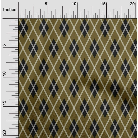 oneOone Georgette Viscose Dark Olive Green Fabric Argyle Check Craft Projects Decor Fabric Printed By The Yard 42 Inches Wide
