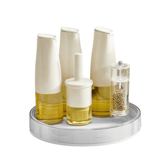 Pantry Cabinet Lazy Susan Recycled Plastic White Spice Rack Turntable - Decorative Trays Storage Containers Organizer for Kitchen Cabinet, Snacks, Bathroom (10 inches)