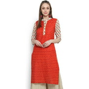 In-Sattva Womens Sunshine Textured and Printed Sleeve Indian Kurta Tunic