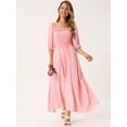 thumbnail image 4 of DARING DIVA Puff Half Sleeve Square Neck Smocked Flowy Maxi Dress S Pink, 4 of 7