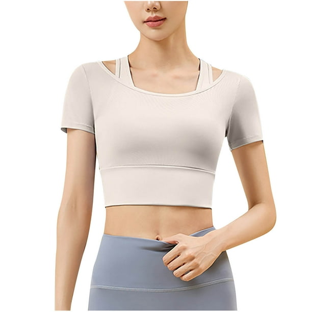 Tops de Color Sólido para las Mujeres, Secado Falso de Dos Piezas, Ejercicio Apretado Tops de Yoga