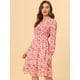 thumbnail image 2 of Vestido a media pierna con cuello en V y estampado floral con cintura fruncida Blanquecino flor roja M, 2 of 5