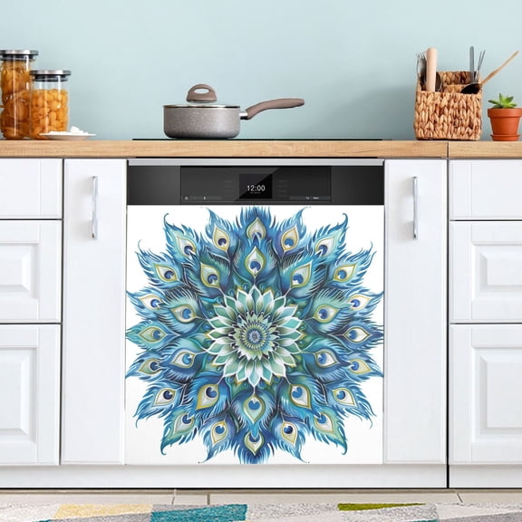 Dishwasher Magnet Cover Magnetic Fridge Door Cover Home Kitchen Decor Peacock Feathers Mandala 23"x 26"