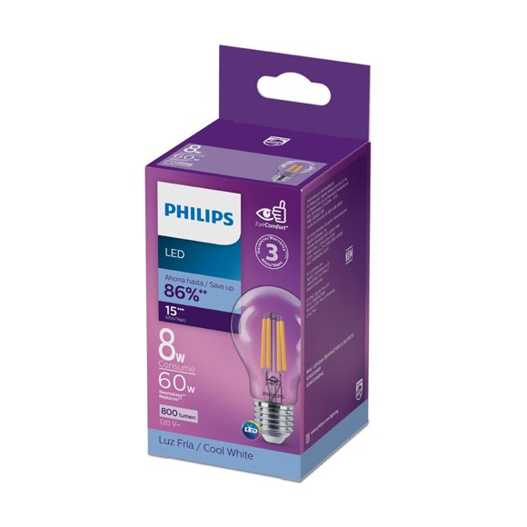 Foco Led Philips Filamento A19 E27 Luz Fría 5000K