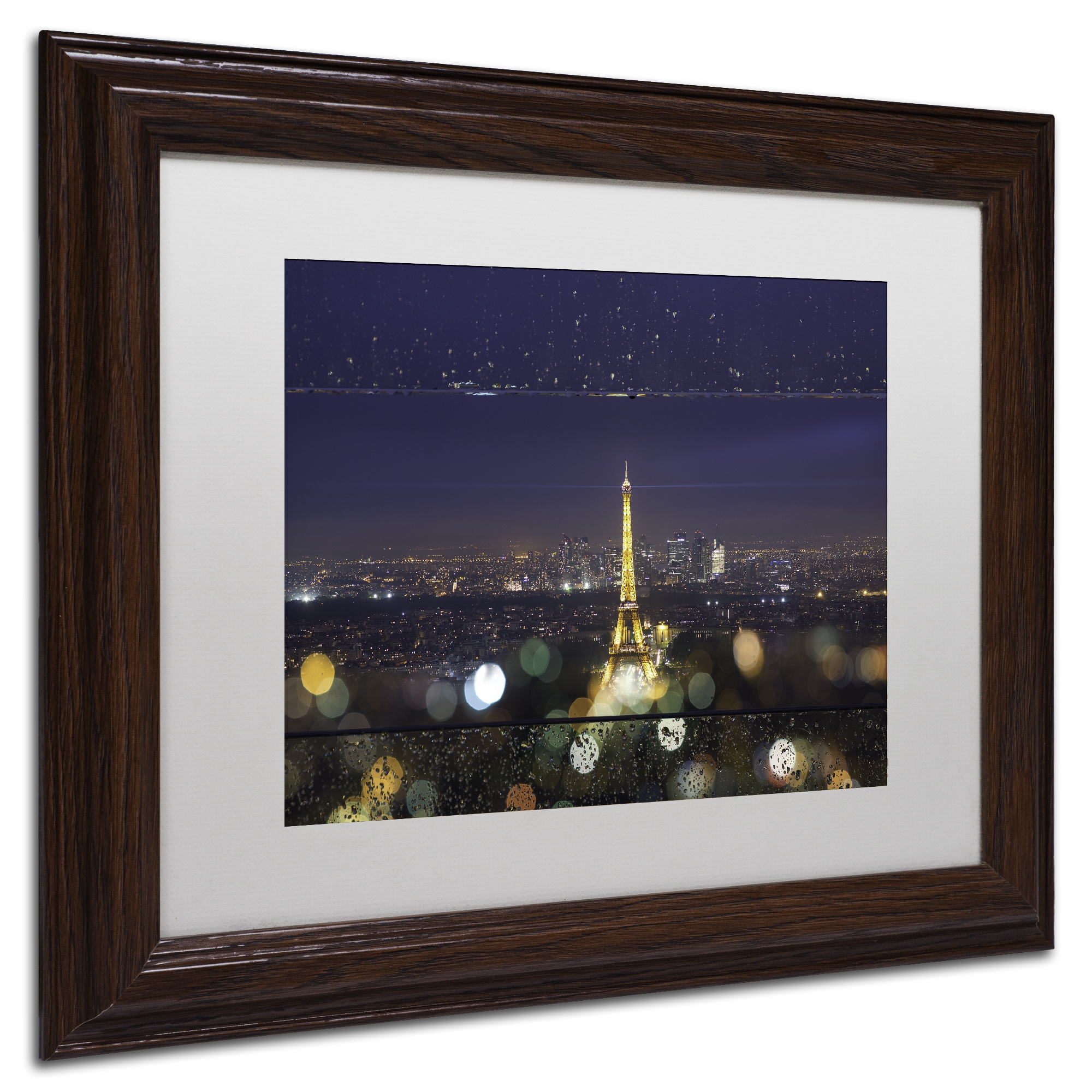 Trademark Fine Art "Fireworks of Rain in Paris" Canvas Art by Mathieu Rivrin, White Matte, Wood Frame