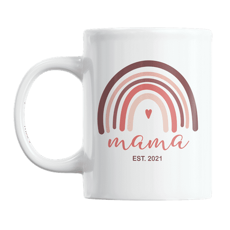 

Mama Est 2021 with Boho Rainbow Coffee & Tea Mug Cup for a Mother or Mom (11oz)