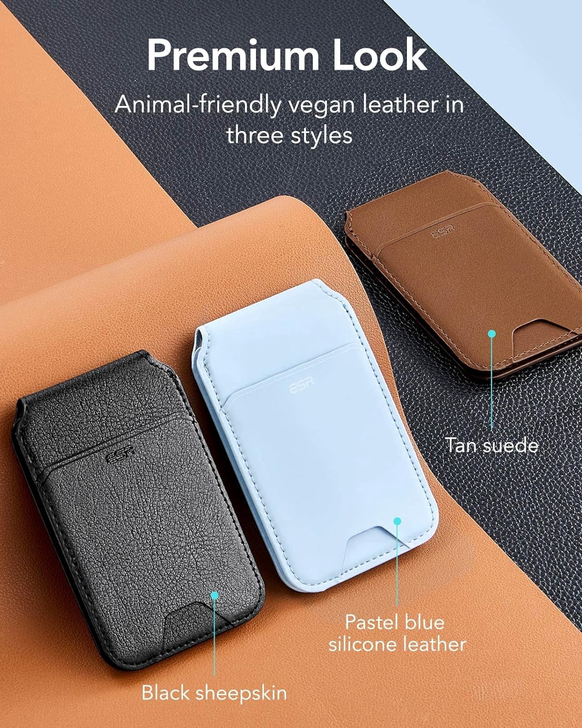 ESR HaloLock Vegan Leather Wallet Stand Tan Suede