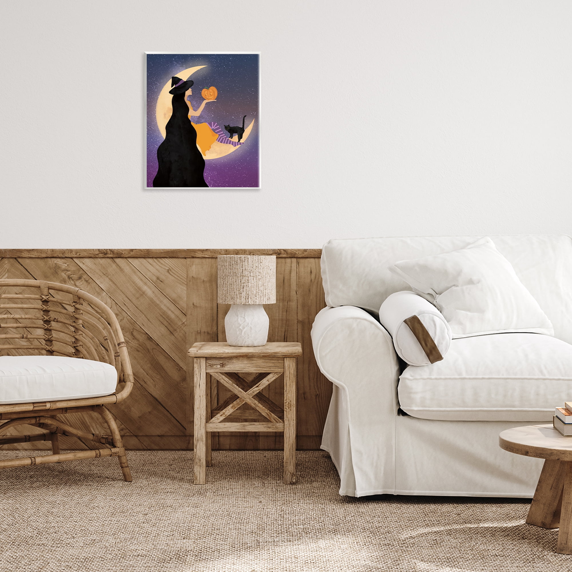 Stupell Industries Moonlit Witch Holding Jack-o-Lantern Wall Plaque Art, design by Daniela Santiago
