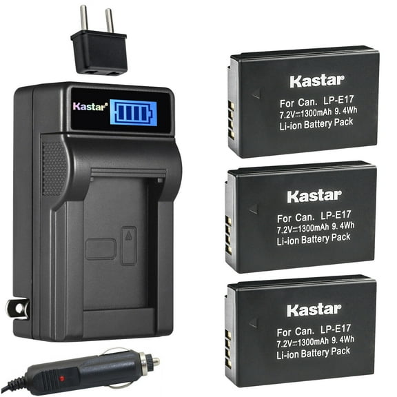 Kastar 3-Pack LP-E17 Battery and LCD AC Charger Compatible with Canon Rebel SL2, EOS Rebel T6i, EOS Rebel T6s, EOS Rebel T7i, EOS Rebel T8i, EOS M3, EOS M5, EOS M6, EOS M6 Mark II Digital Cameras