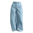 thumbnail image 4 of hoksml Women's Barrel Leg Pants Button Front High Waisted Wide Leg Trousers with Pockets for Daily Wear And Everyday Commuting, 4 of 7